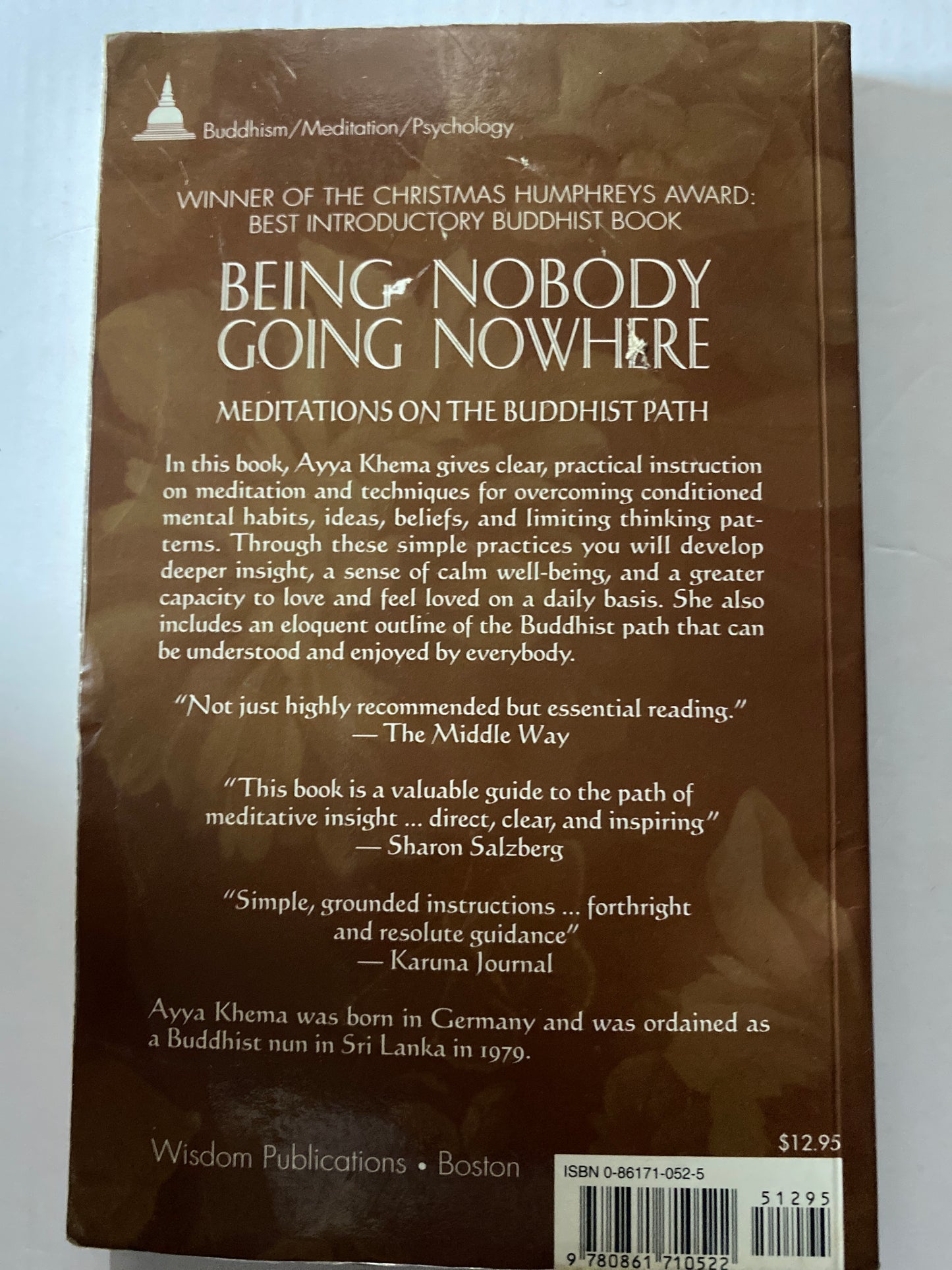 Being Nobody, Going Nowhere: Meditations on the Buddhist Path by Ayya Khema