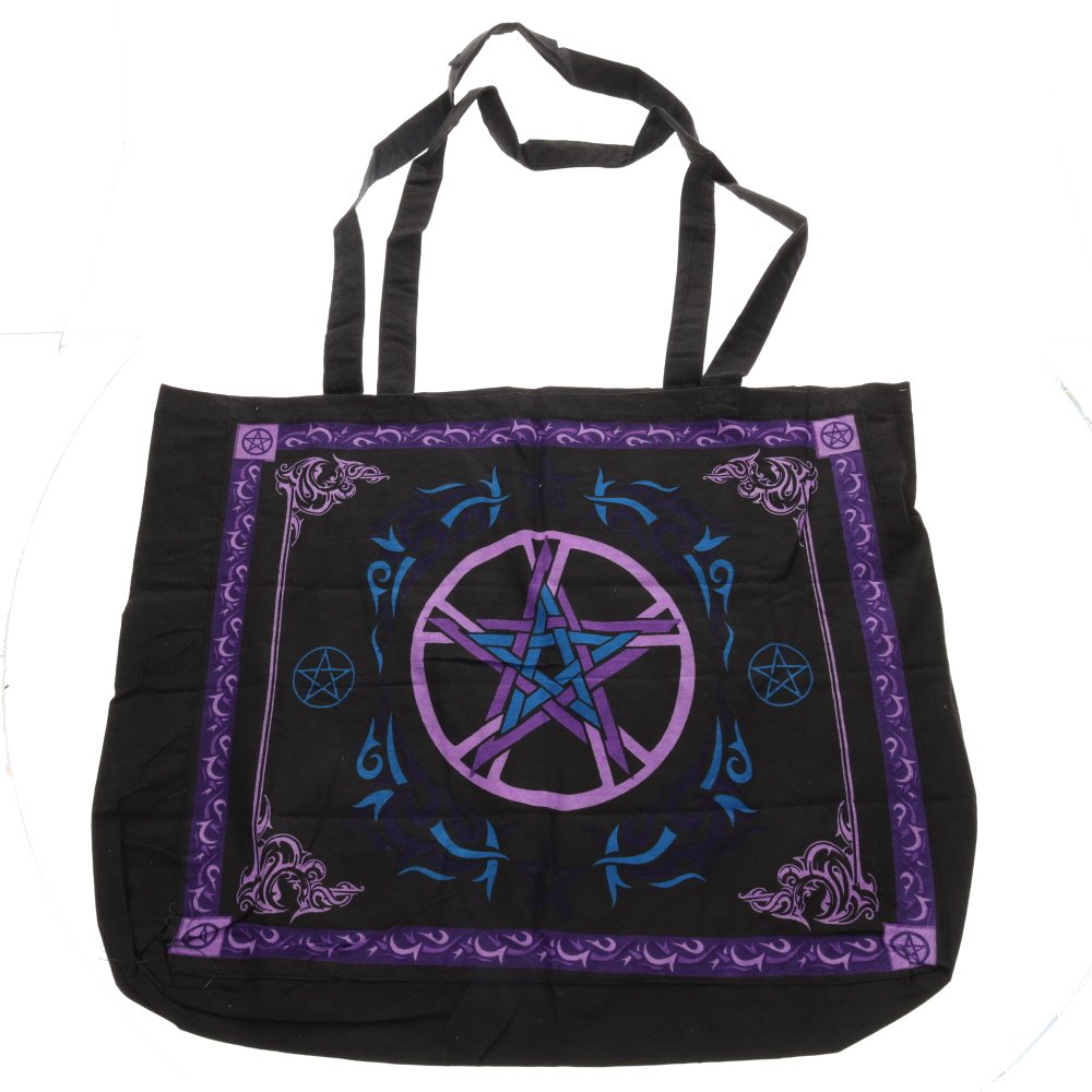 Pentacle Cotton Tote Bag – Black, Purple & Blue – 40 × 50 cm