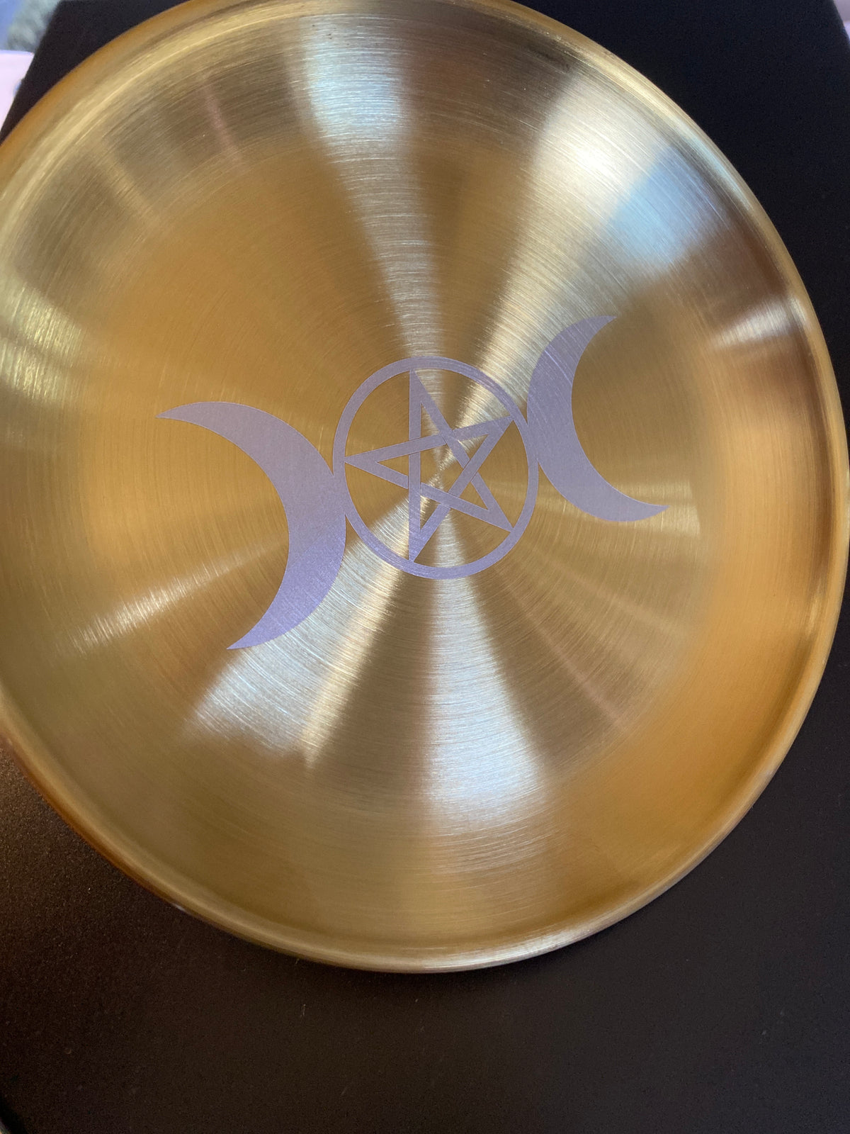Brass Incense Burning Plate with Moon and Pentagram