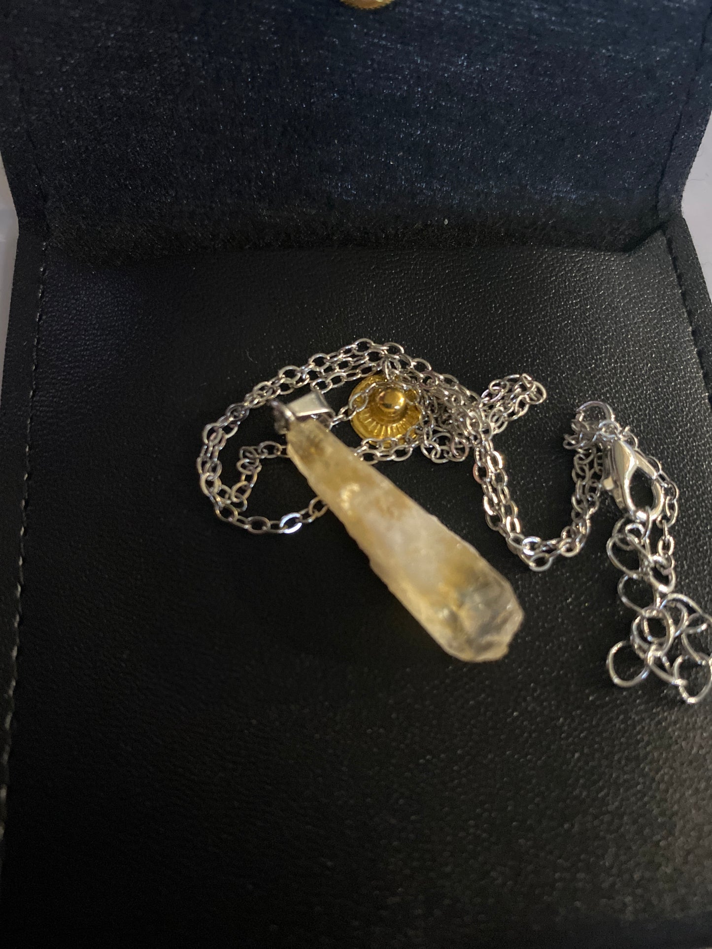 Citrine Raw Cut Pear Necklace – Silver Plated Chain with Pouch