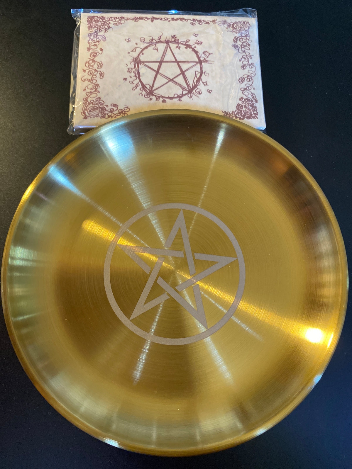 Brass Incense Burning Plate with Pentagram Engraving