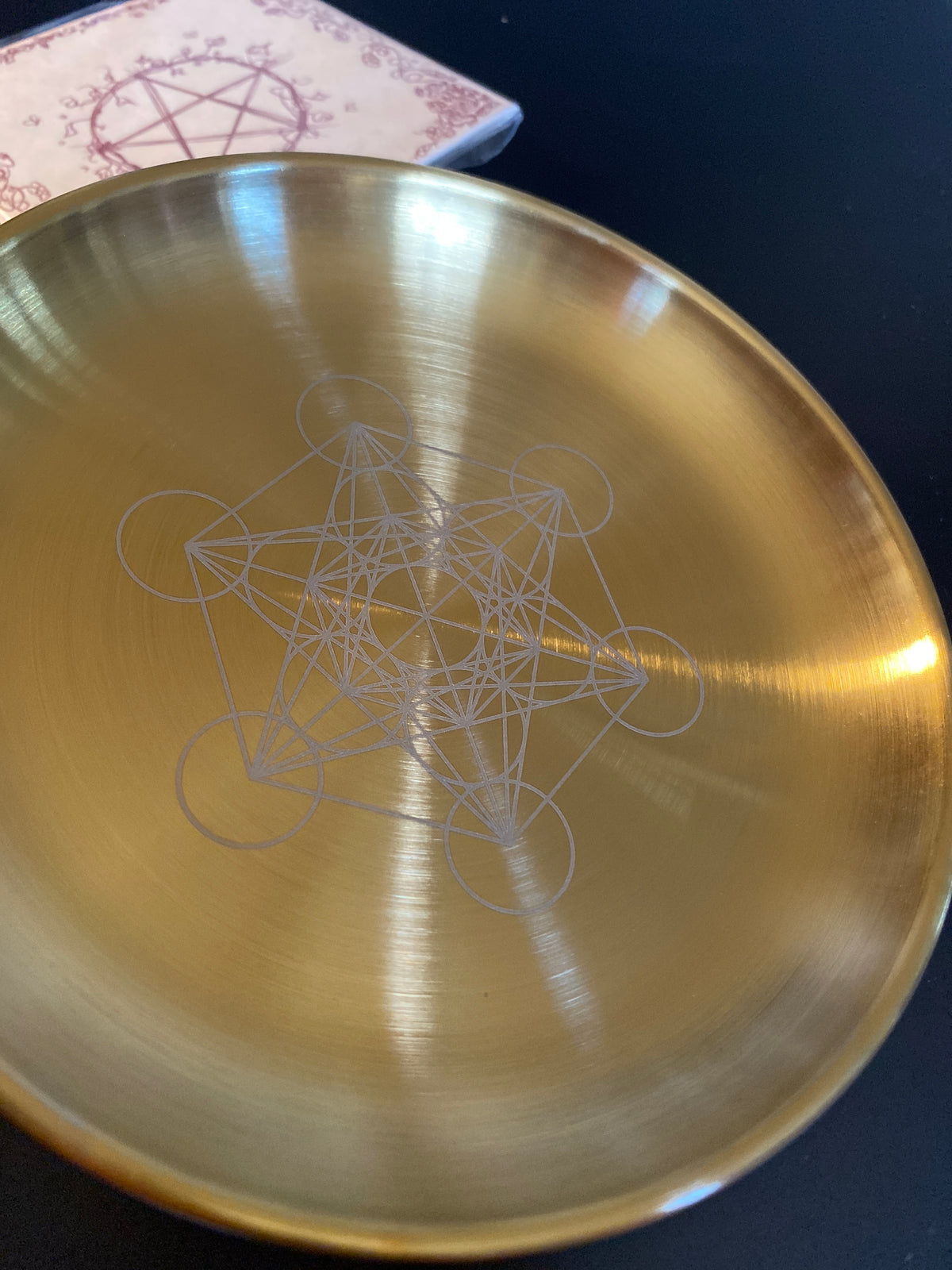 Brass Incense Burning Plate with Metatron’s Cube-Style Engraving
