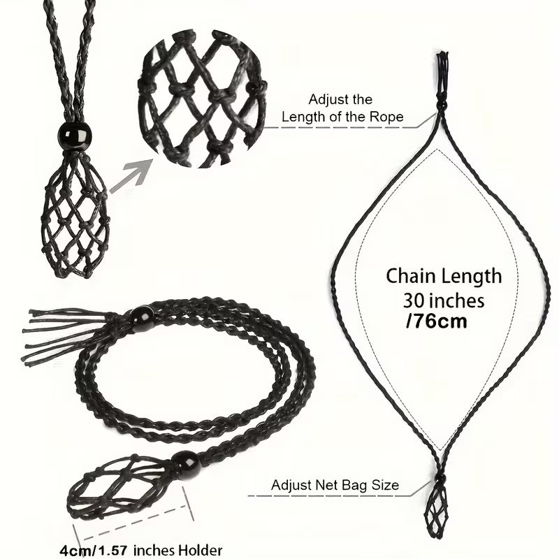 Crystal Stone Necklace Set with Adjustable Cord & Gemstone Cage