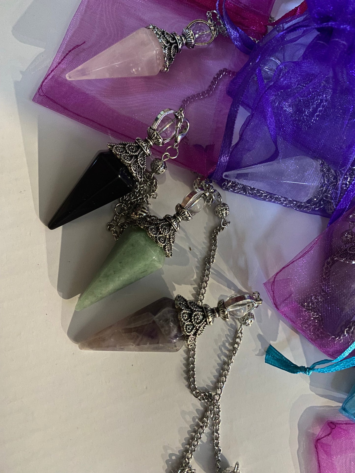 Natural Crystal Pendulum - Six Pyramid Hanging Divination Tool