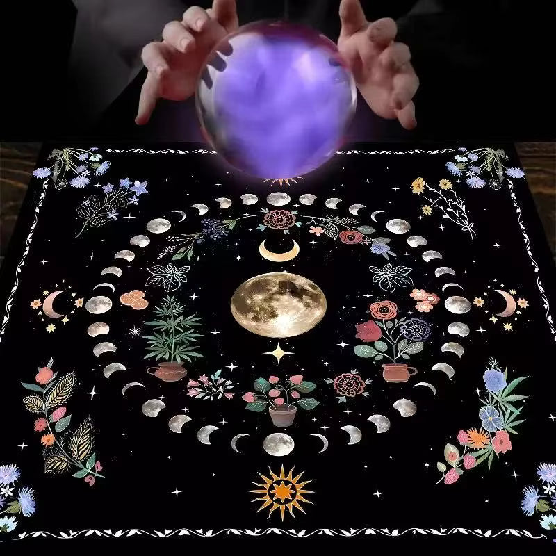 Celestial Moon Phase Tarot Cloth - Botanical Garden