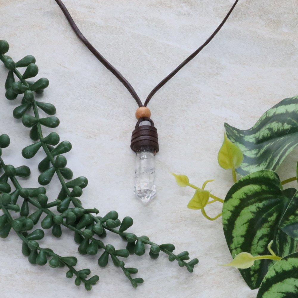 Quartz Point Leather wrapped Necklace
