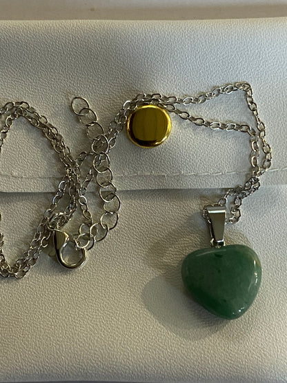Green Aventurine Heart Pendant Necklace | Silver Chain