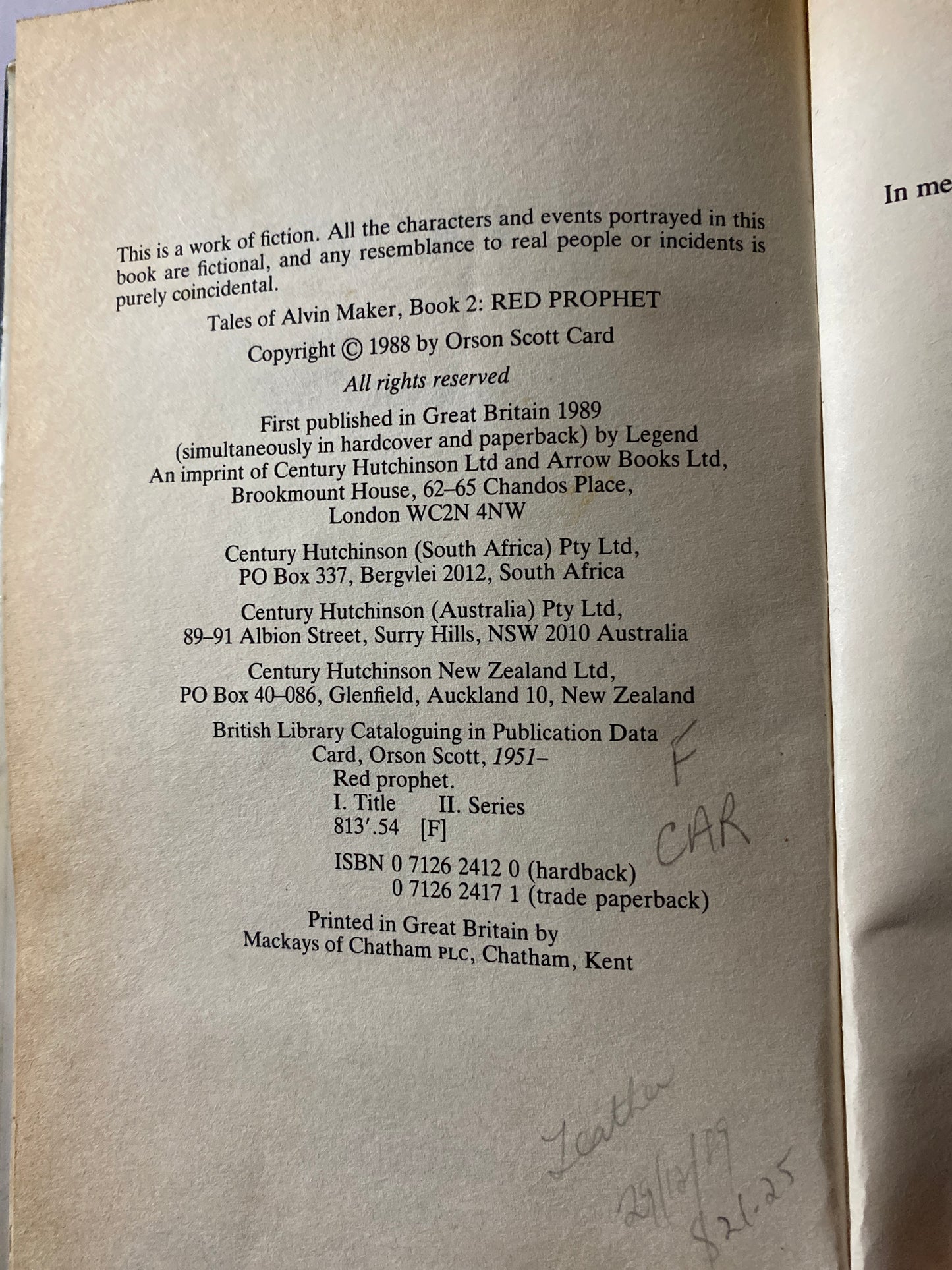 Red Prophet by Orson Scott Card