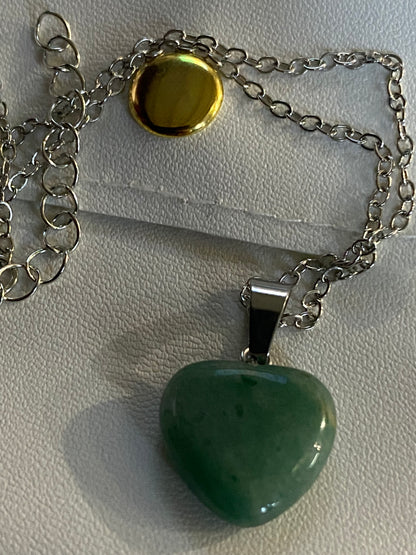 Green Aventurine Heart Pendant Necklace | Silver Chain