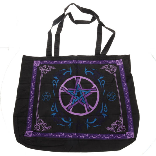 Pentacle Cotton Tote Bag – Black, Purple & Blue – 40 × 50 cm
