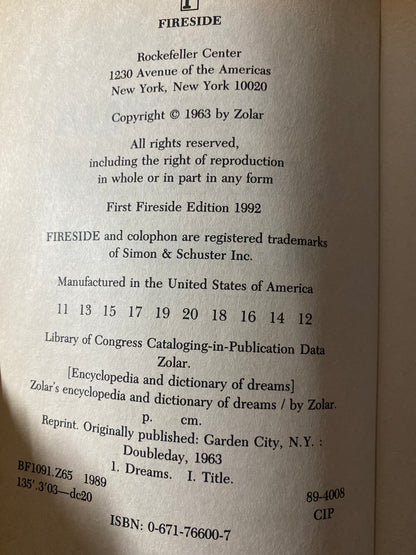 Zolar's Encyclopedia and Dictionary of Dreams by Zolar