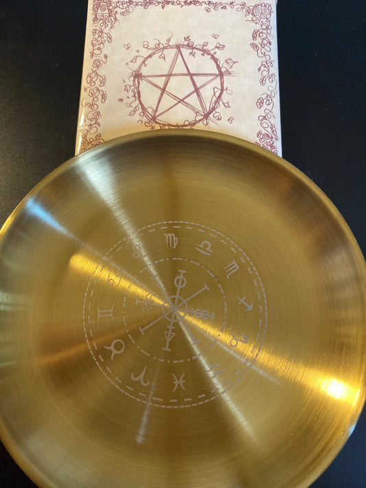 Brass Incense Burning Plate with Zodiac Engraving