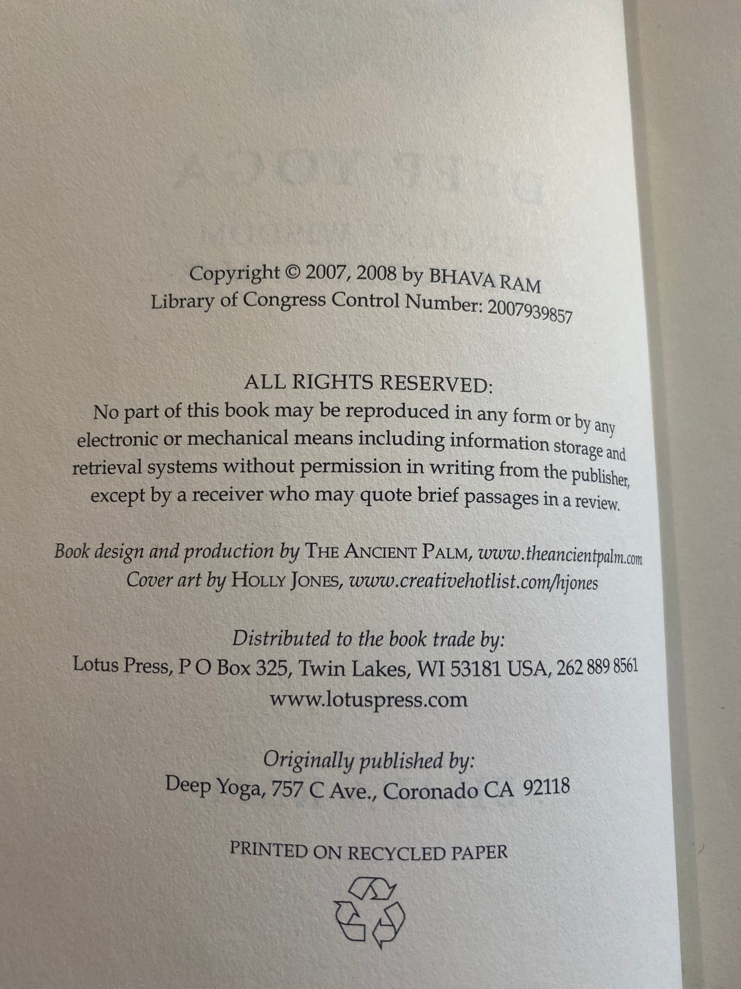 Deep Yoga Ancient Wisdom for Modern Times by Bhava Ram