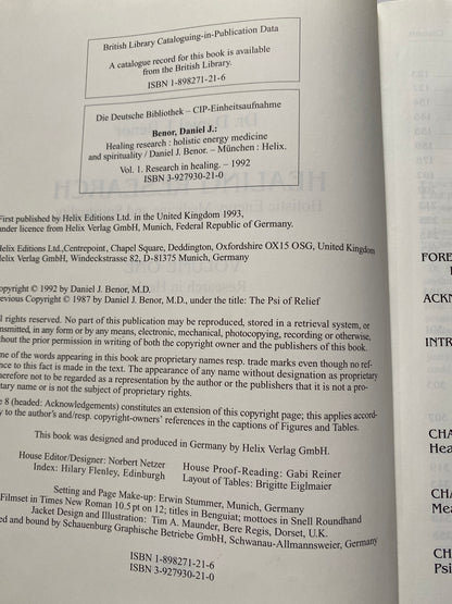 Healing Research Volume One by Dr. Daniel J. Benor (1992)