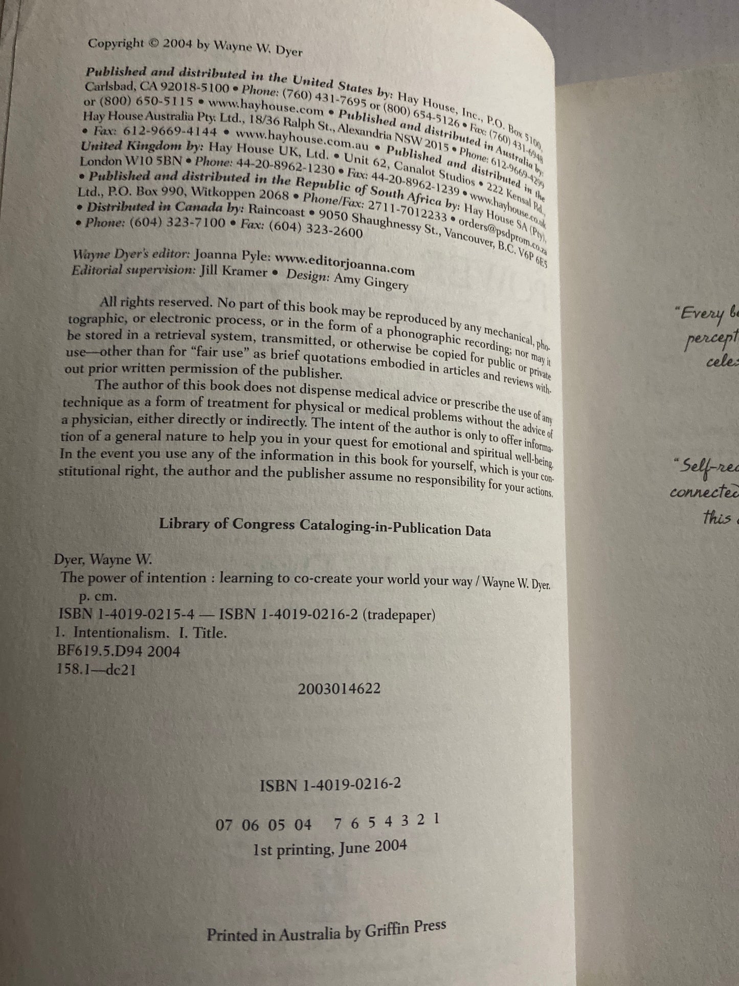 The Power of Intention — Dr Wayne W. Dyer ISBN: 1401902162