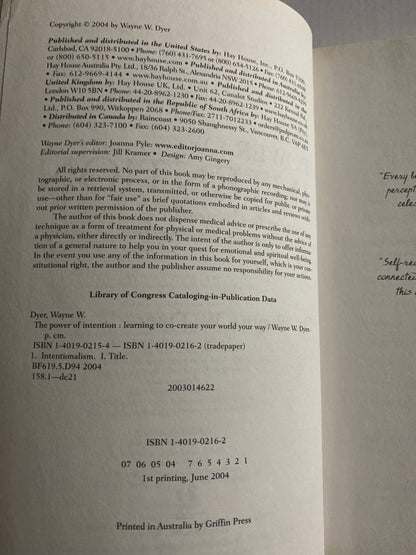 The Power of Intention — Dr Wayne W. Dyer ISBN: 1401902162