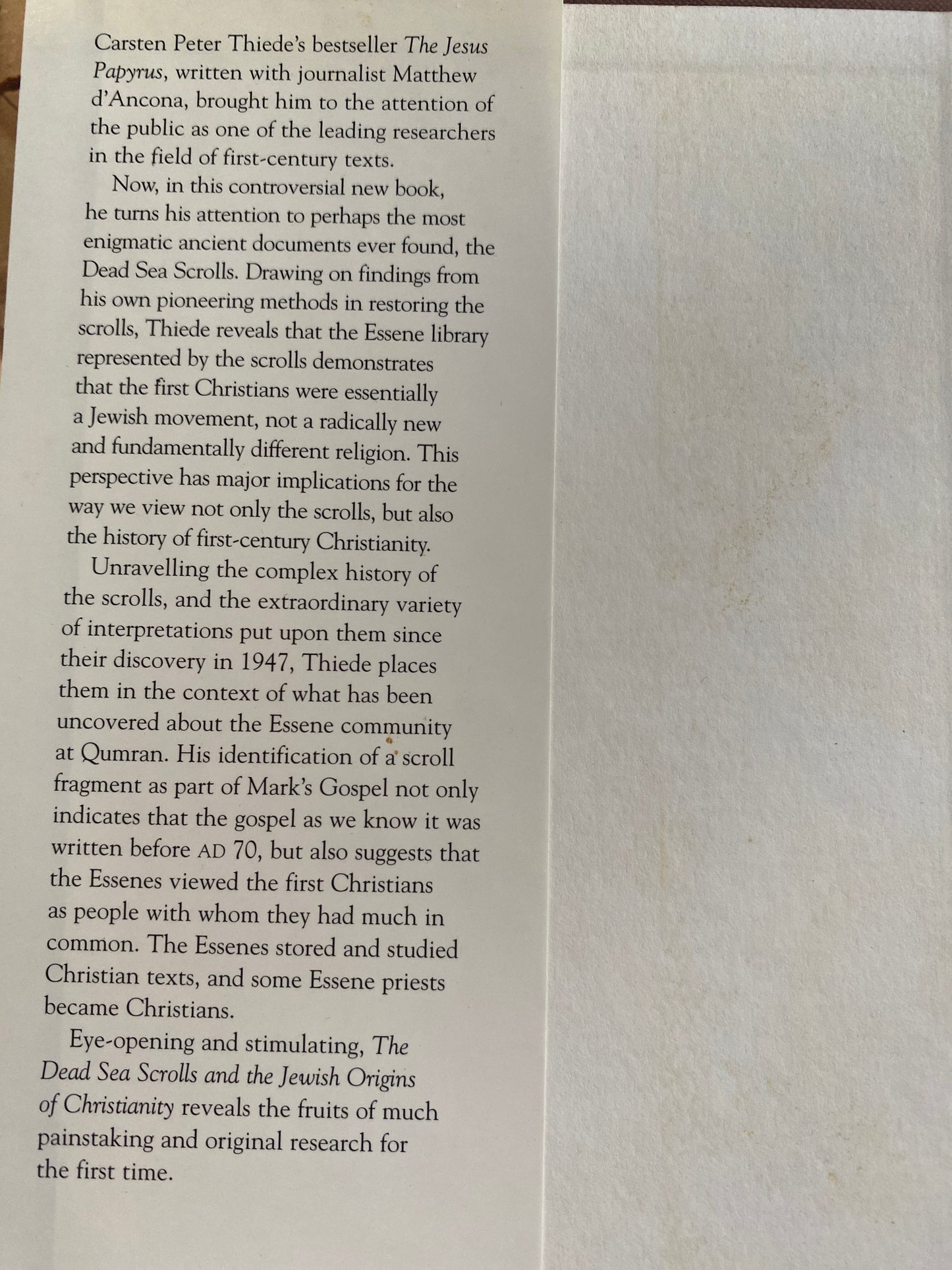 The Dead Sea Scrolls and the Jewish Origins of Christianity by Carsten Peter Thiede