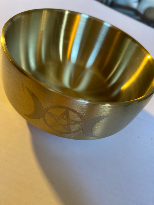 Brass Offering Bowl with Triple Moon Pentacle