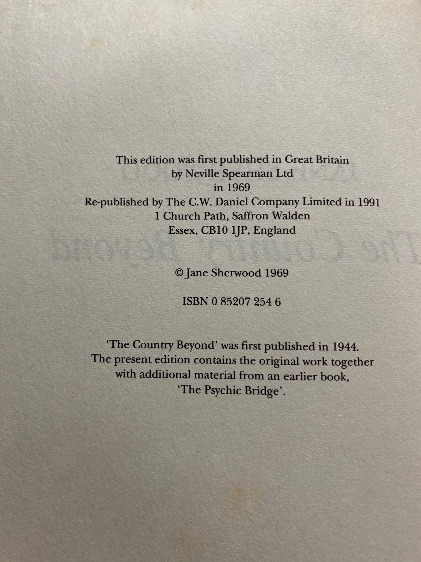 The Country Beyond: The Doctrine of Re-Birth by Jane Sherwood