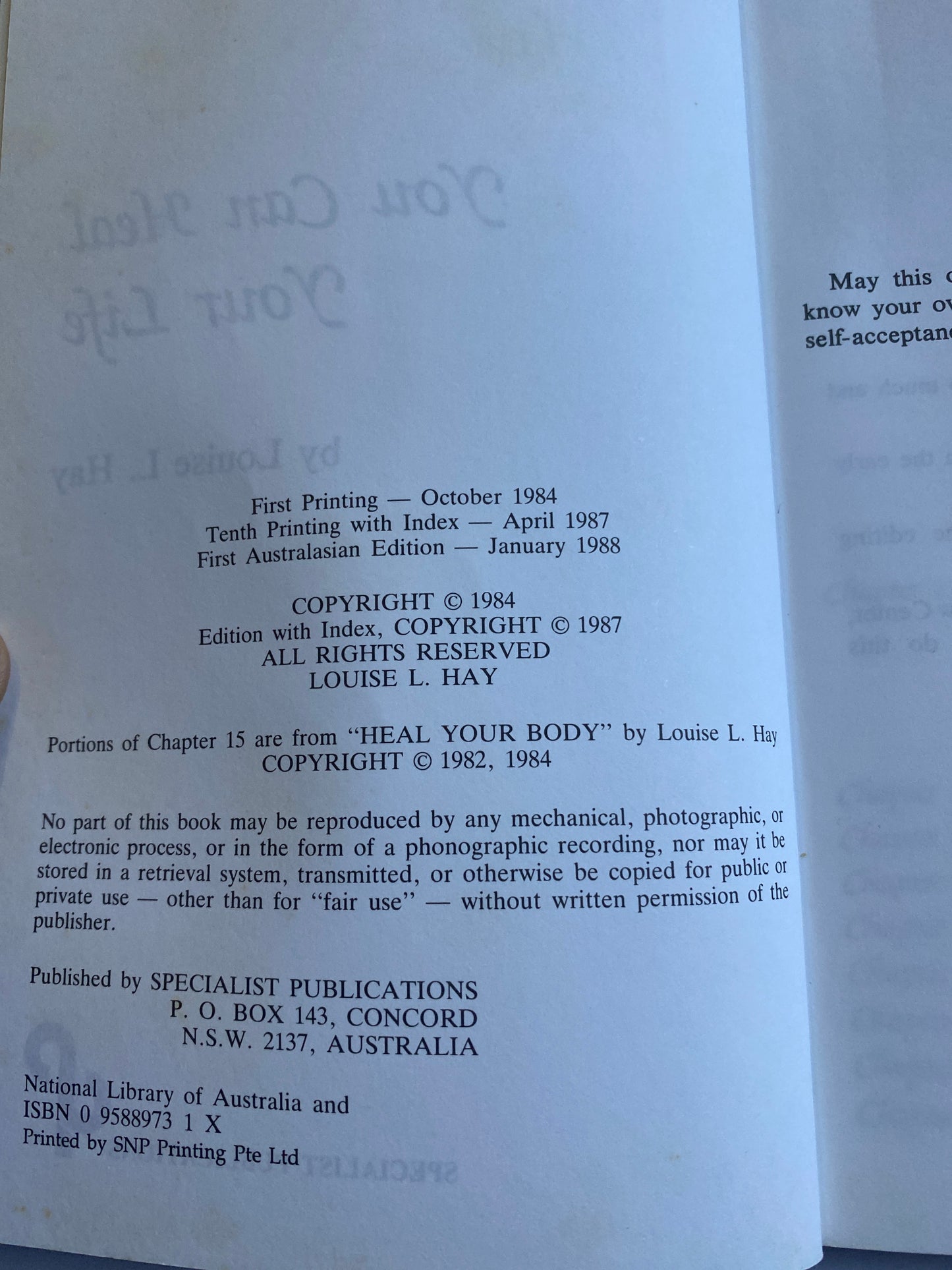 You Can Heal Your Life — Louise L. Hay Excellent Condition (1988)