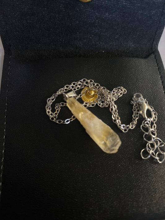 Citrine Raw Cut Pear Necklace – Silver Plated Chain with Pouch