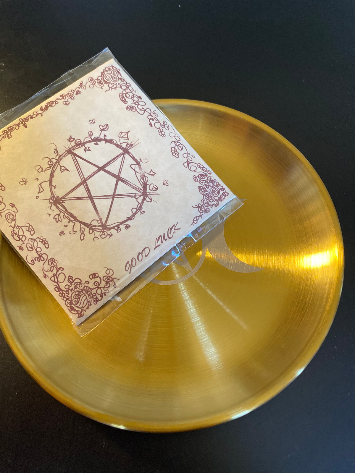 Brass Incense Burning Plate with Moon and Pentagram