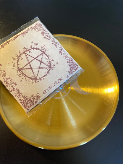Brass Incense Burning Plate with Moon and Pentagram