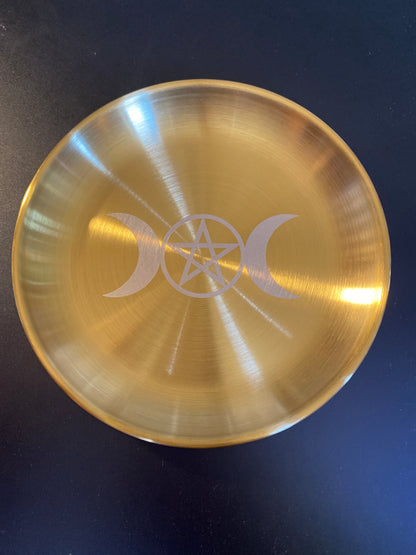 Brass Incense Burning Plate with Moon and Pentagram