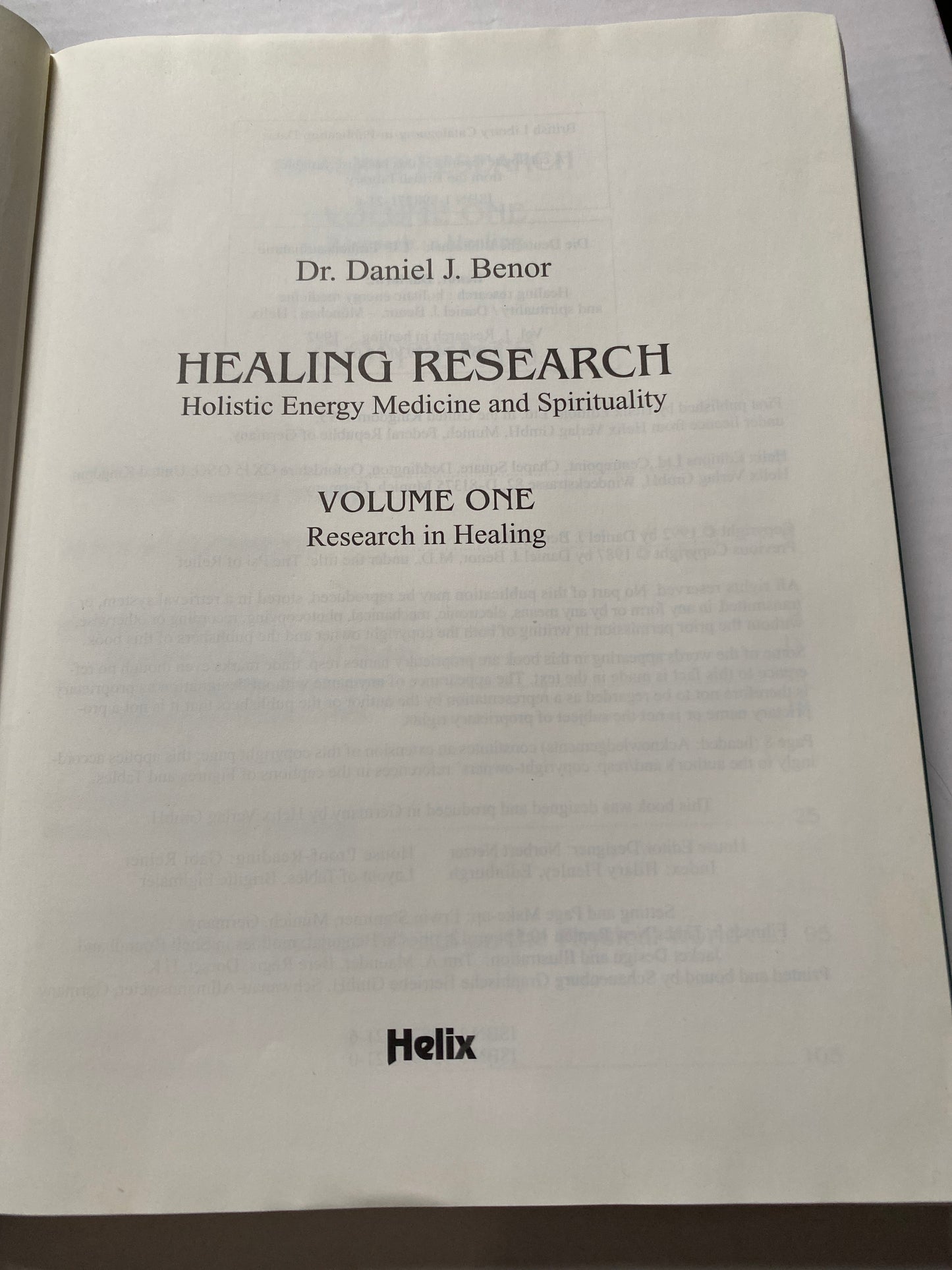 Healing Research Volume One by Dr. Daniel J. Benor (1992)