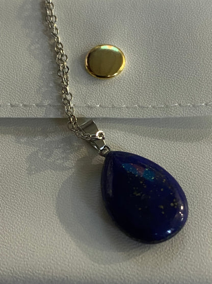 Lapis Lazuli Pendant Necklace | Plated Silver Chain