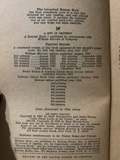 A Gift of Prophecy by Ruth Montgomery Vintage 1966 Collectable