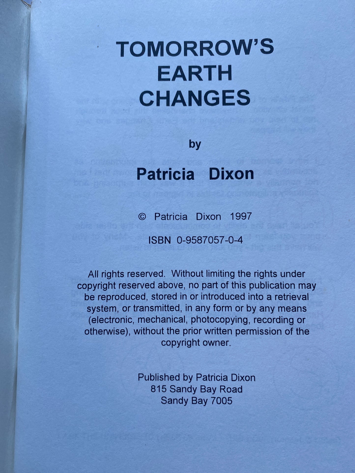 Tomorrow's Earth Changes by Patricia Dixon