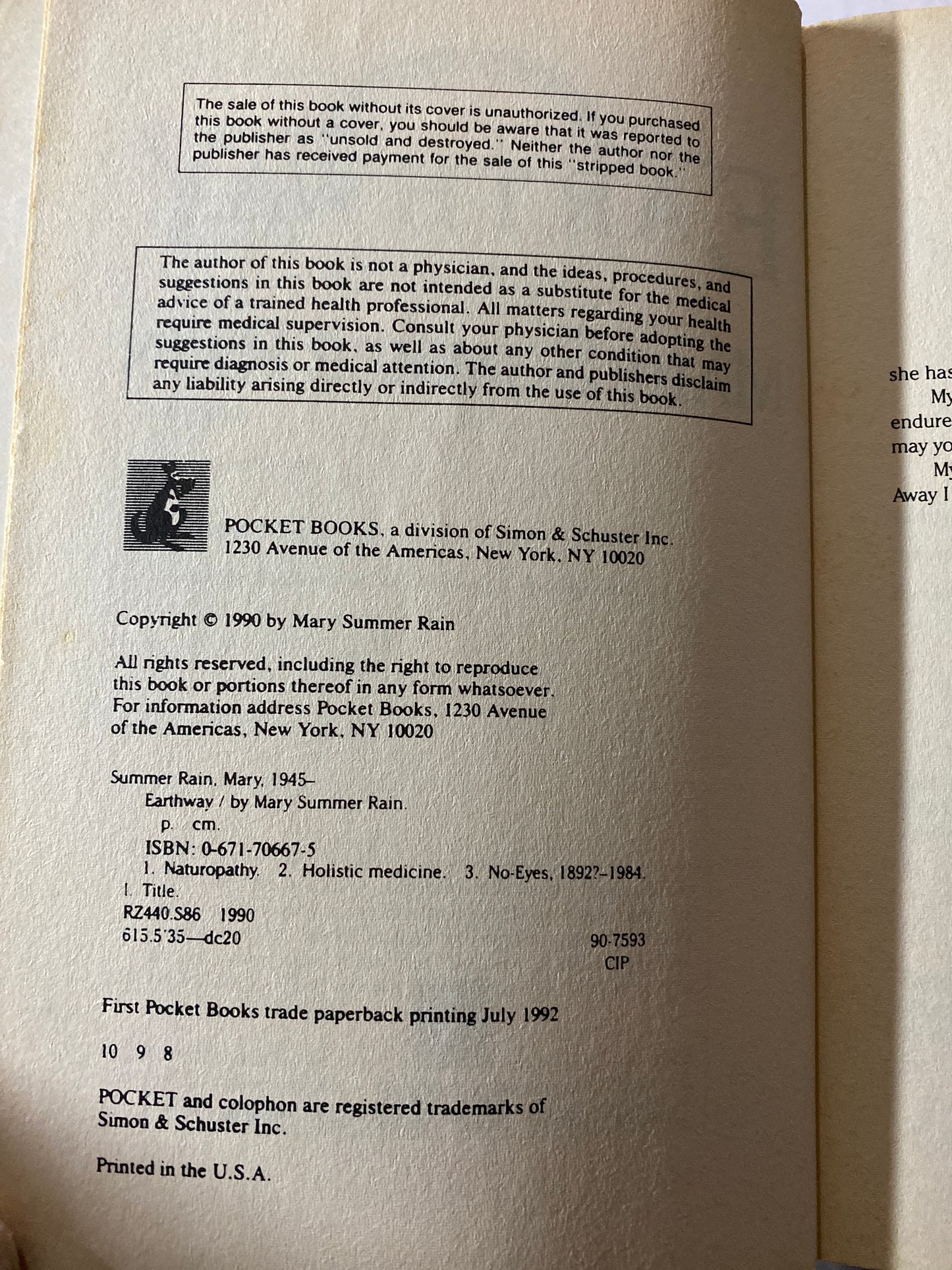 Earthway: A Native American Visionary's Path to Total Mind, Body, and Spirit Health by Mary Summer Rain
