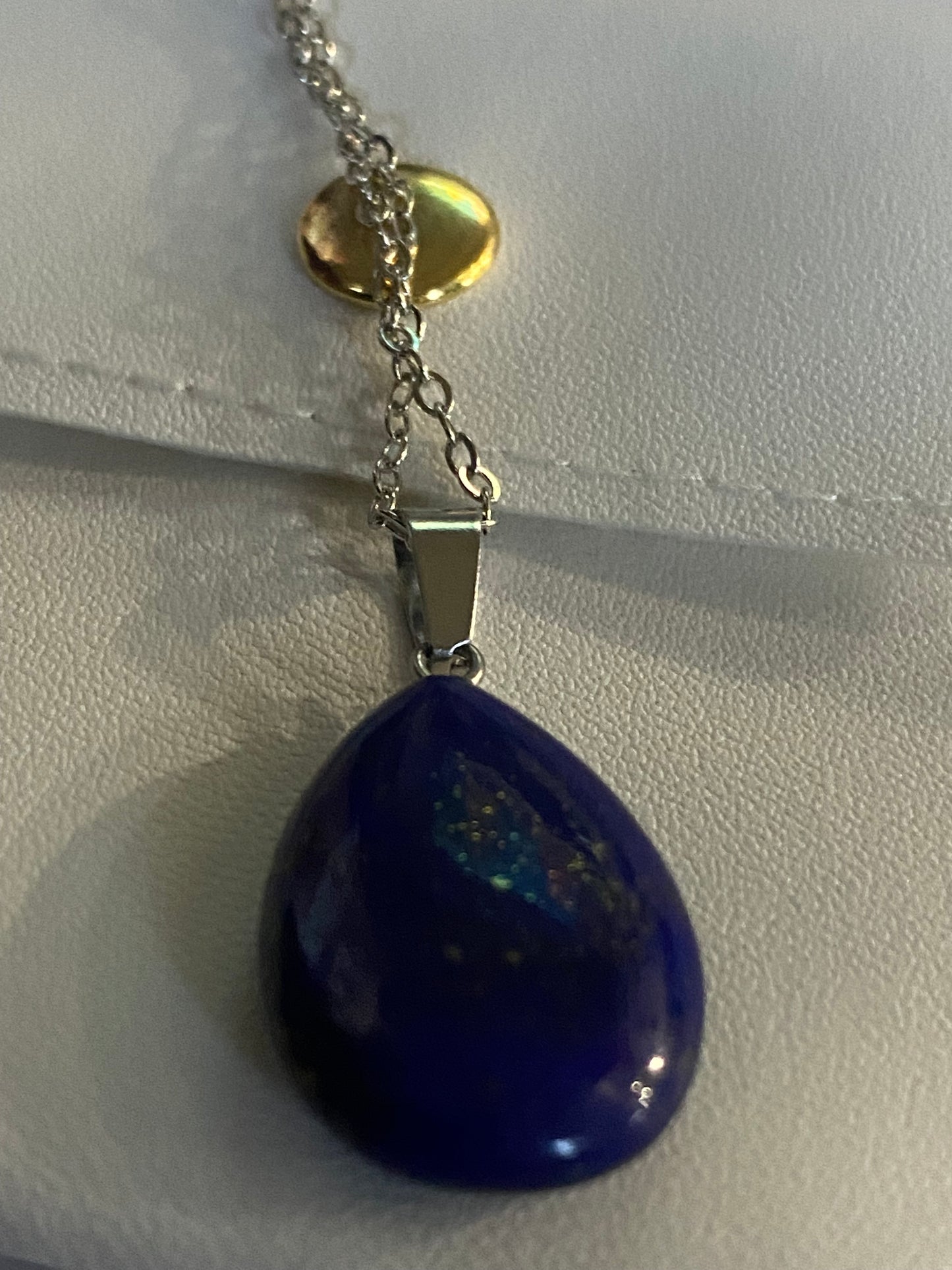 Lapis Lazuli Pendant Necklace | Plated Silver Chain