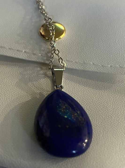 Lapis Lazuli Pendant Necklace | Plated Silver Chain