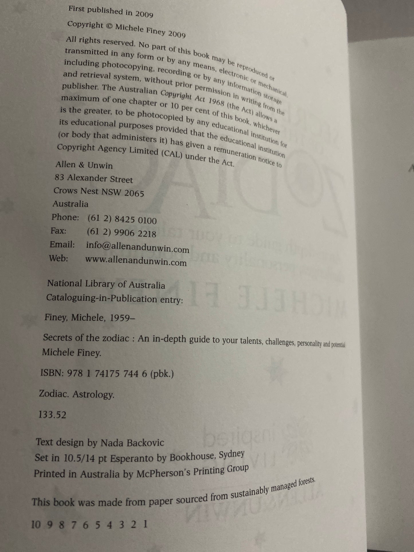 Secrets of the Zodiac (2009) — Michele Finey ISBN 9781741757446