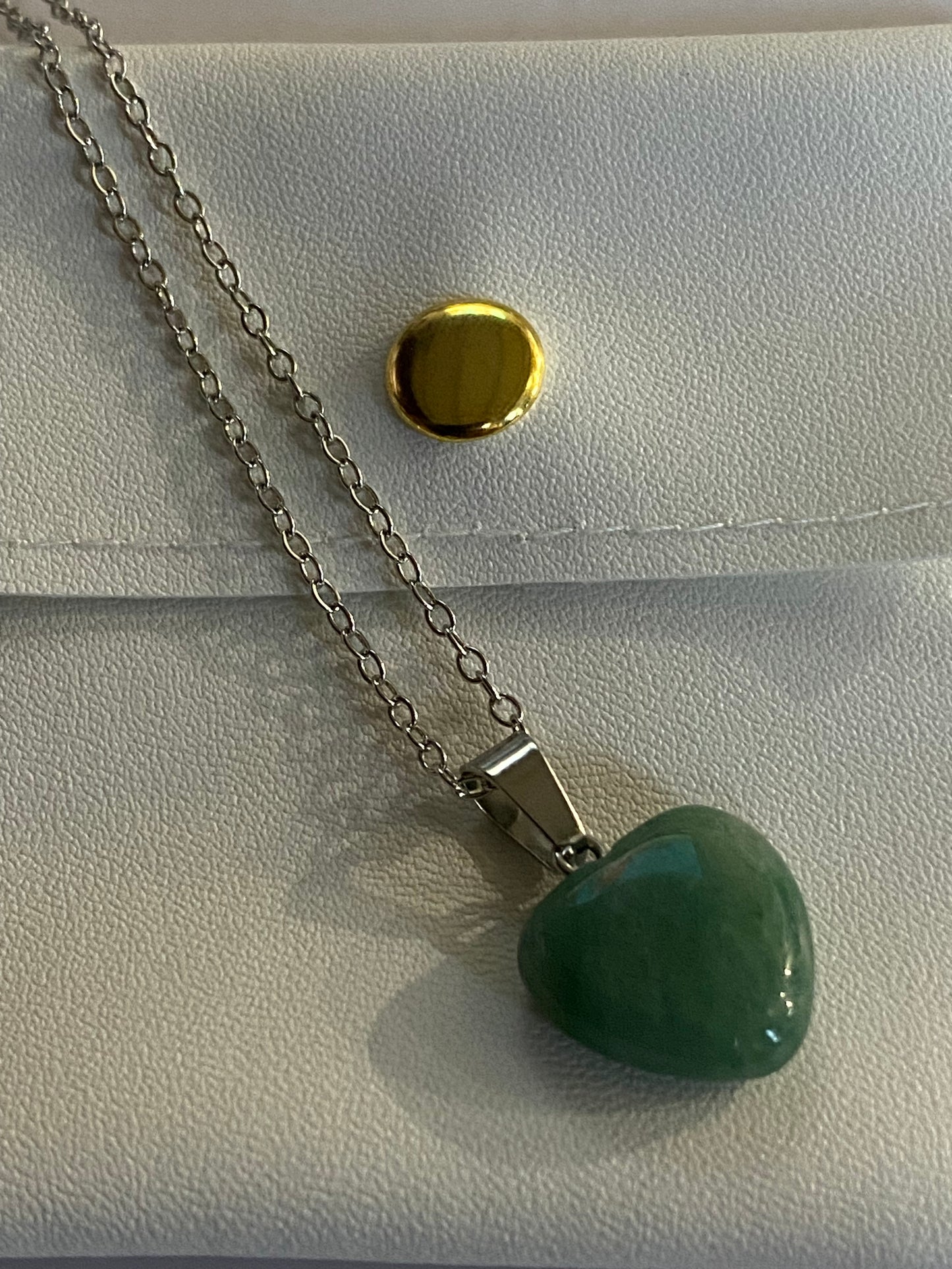 Green Aventurine Heart Pendant Necklace | Silver Chain