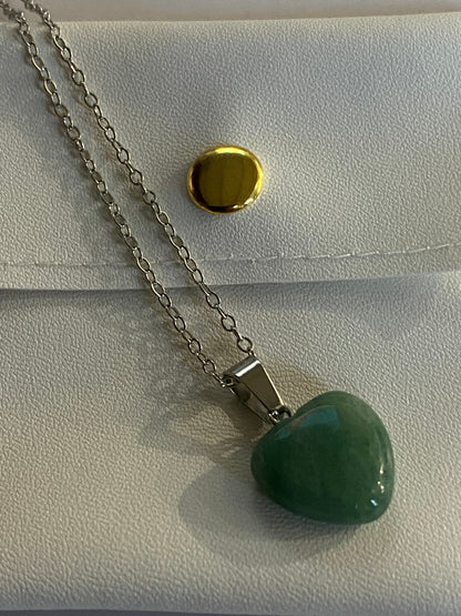 Green Aventurine Heart Pendant Necklace | Silver Chain