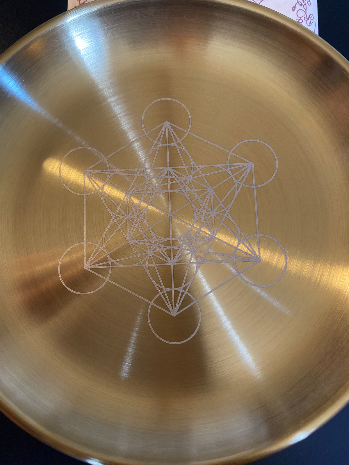 Brass Incense Burning Plate with Metatron’s Cube-Style Engraving
