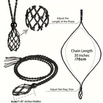 Crystal Stone Necklace Set  with Adjustable Cord & Gemstone Cage