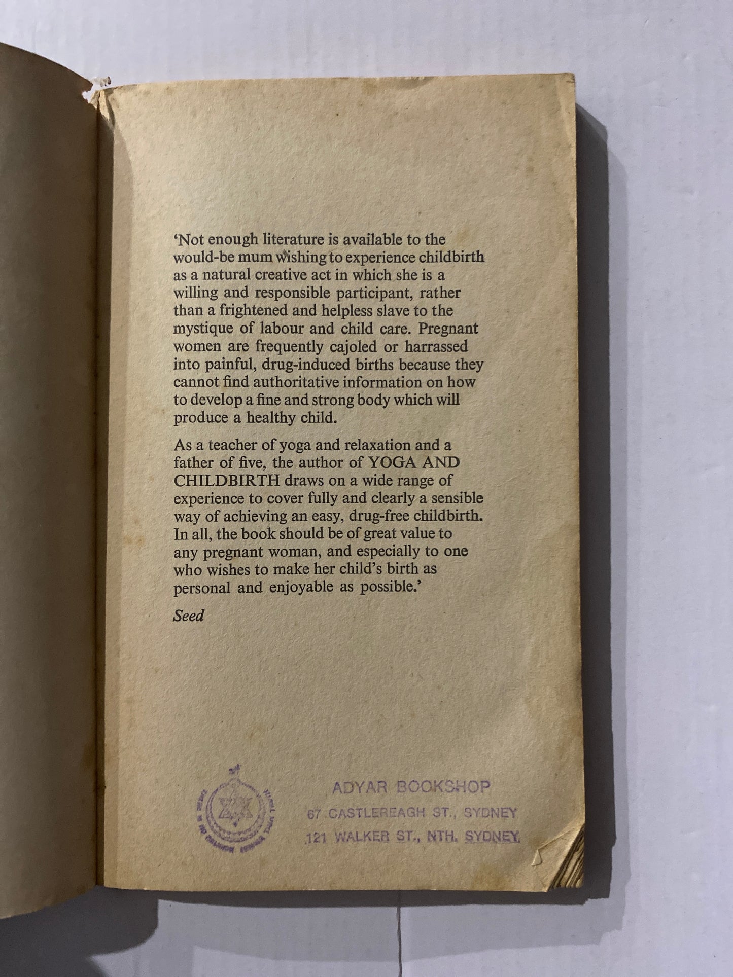 Yoga and Childbirth by Tony Crisp 1976