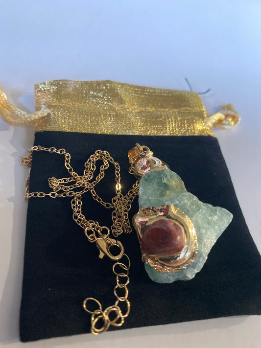 Natural Raw Stone Crystal Necklace - Wire Wrapped Gemstone Pendant