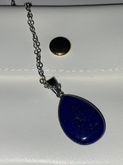 Lapis Lazuli Pendant Necklace | Plated Silver Chain