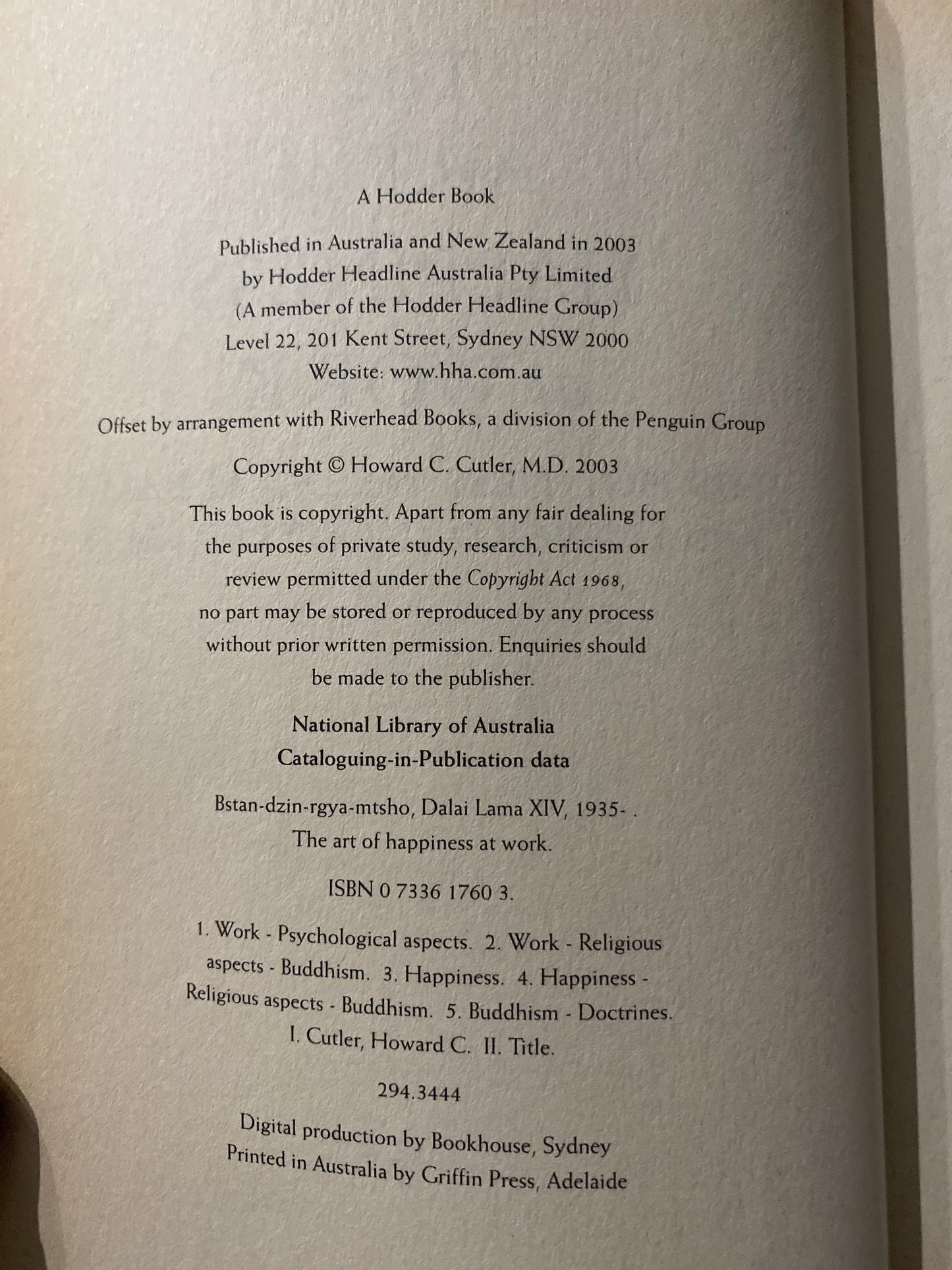 The Art of Happiness at Work by the Dalai Lama & Howard C. Cutler 2003