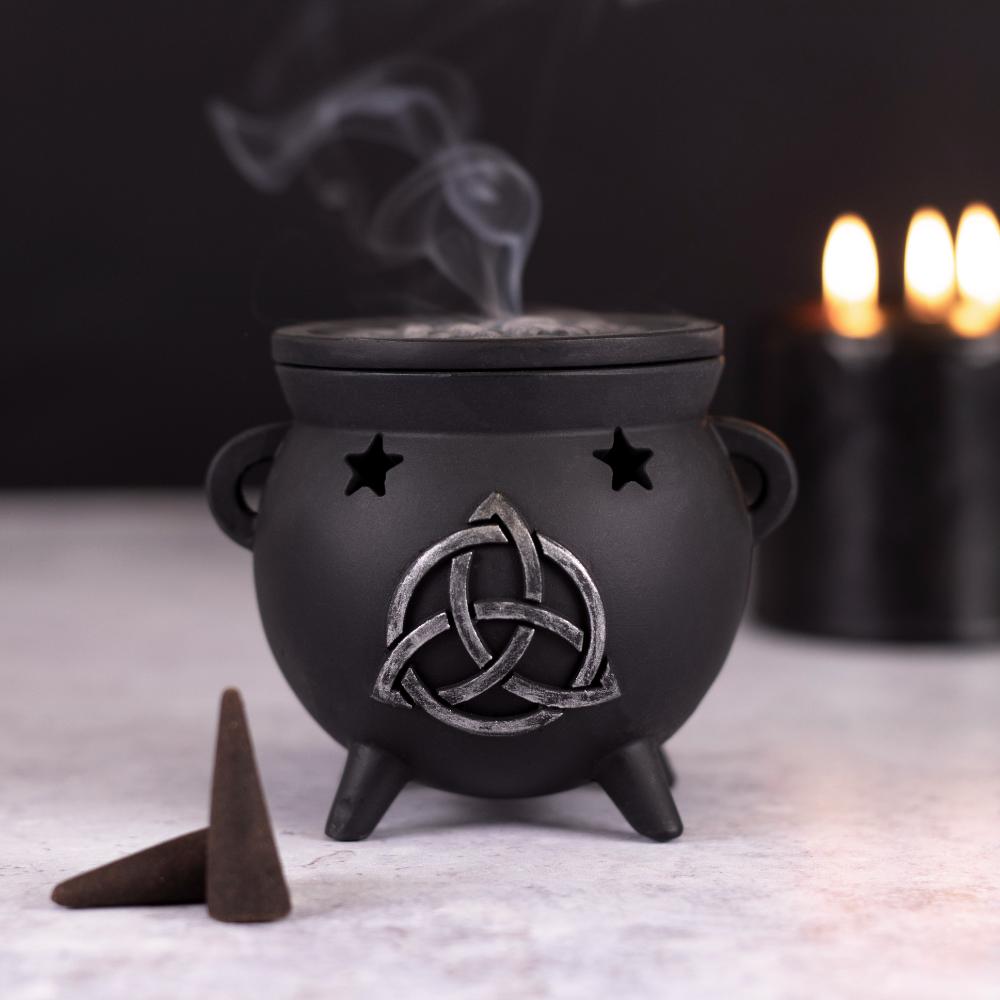 Triquetra Cauldron Incense Cone Burner with Removable Lid