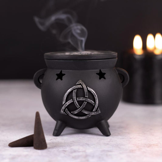 Triquetra Cauldron Incense Cone Burner with Removable Lid