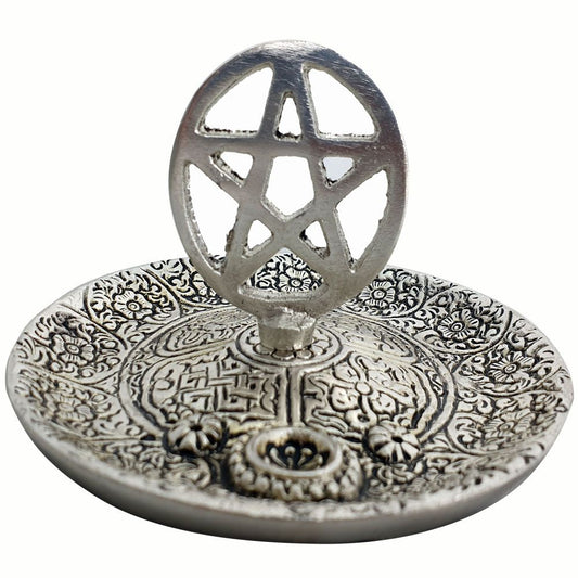 Pentacle Round Aluminium Incense Burner – 5 × 11 cm