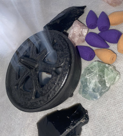 Vintage Cast Iron Classic Tripod Incense Burner Holder Black Cauldron