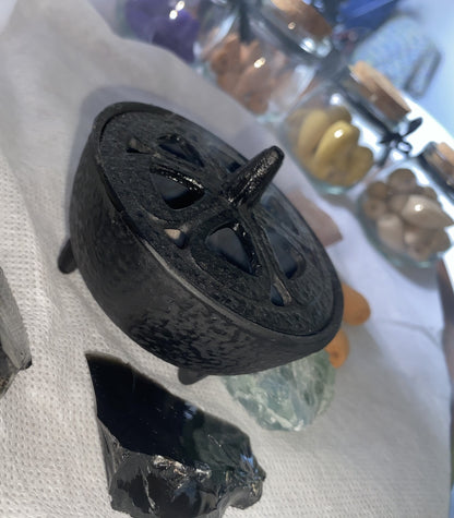Vintage Cast Iron Classic Tripod Incense Burner Holder Black Cauldron