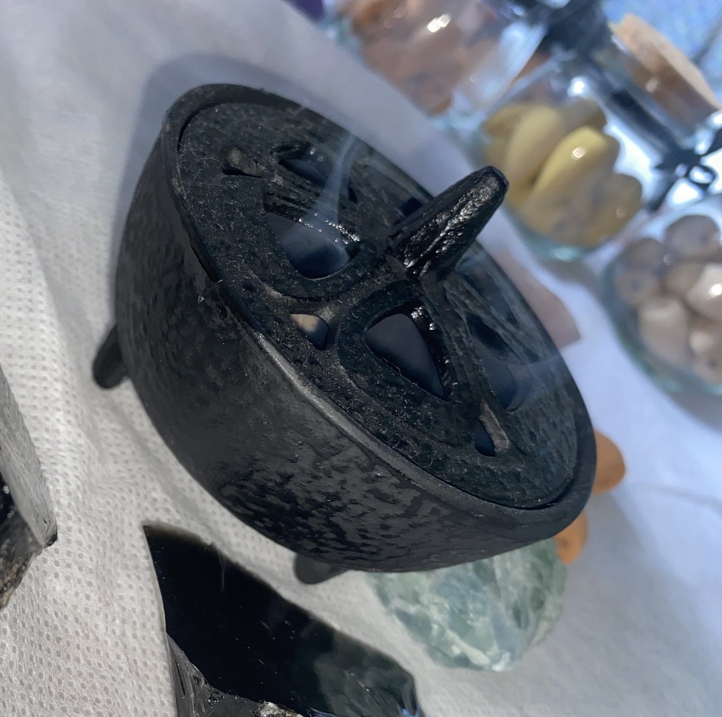 Vintage Cast Iron Classic Tripod Incense Burner Holder Black Cauldron